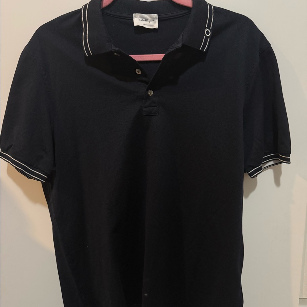 Salvatore Ferragamo Navy Polo with White Trim
